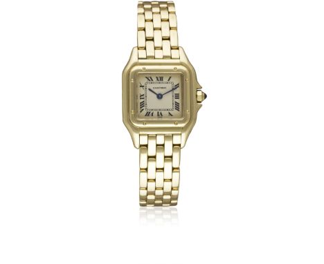 A LADIES 18K SOLID GOLD CARTIER PANTHERE BRACELET WATCH CIRCA 1990s Movement: Quartz, signed Cartier.Case: Width approx. 22mm