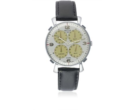 A RARE GENTLEMAN'S "NOS" CHROME PLATED DUBEY & SCHALDENBRAND VISITEUR WRIST WATCH CIRCA 1960s, MADE FOR FOOTBALL OFFICIALS TO