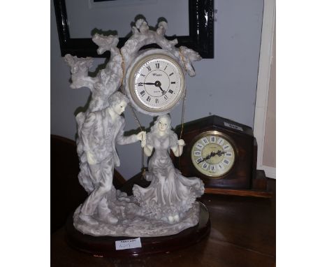 A Small Art Deco Mantle Clock and a Figural Leonardo Clock.
