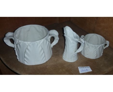 Three Pieces of Royal Worcester decorated in relief 'leaf' pattern (3).