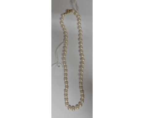 A Cultured Pearl Necklace with an 18ct Gold Clasp.