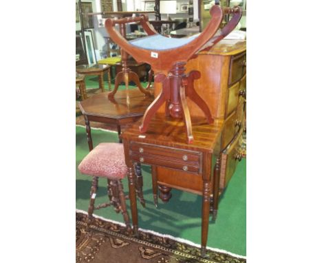 A 19th Century Walnut Cribbage Top Table, together with a 19th century walnut swivel piano stool and an Edwardian mahogany & 