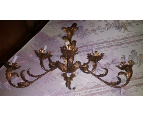 A Really Good Modern Three Branch Wall Bracket with Crystal Drops, together with a pair of painted twin-branch wall sconces &