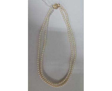 A Twin Strand Cultured Pearl Necklace with a 9ct Gold Clasp.