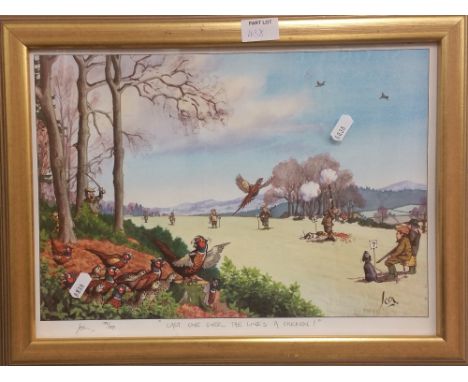 Two Limited Edition Caricature Prints; one signed Joon, two modern oils, a framed cigarette card collection and a seascape wa