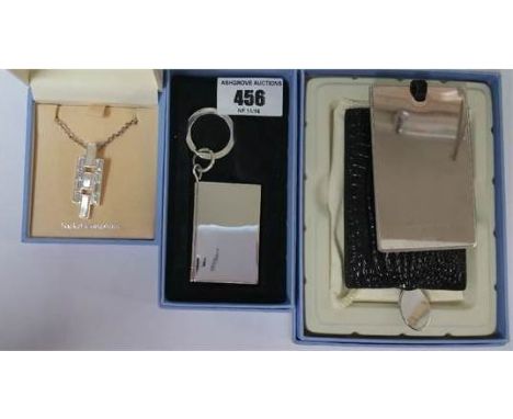 Newbridge Silverware: A Mother of Pearl Necklace, a Cross Necklace Set with Black Stones, a Cased Compact Mirror & a Photo Ke
