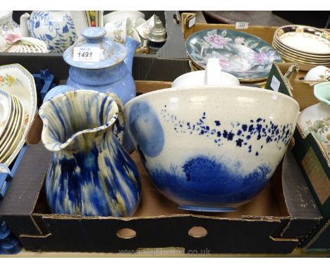 A small quantity of pottery items including Terry Williamson bowl, Welsh studio teapot, large tyg, etc.