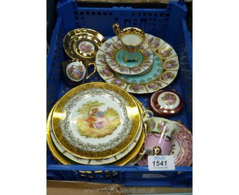 ****  4 pieces of Limoges France including trinket pot green rimmed display plate and smaller rimmed plate gold lustre Portug