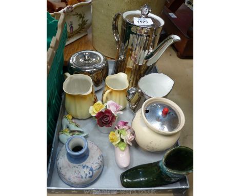 A small quantity of china including Royal Doulton posy of three roses, small floral shoes, Royal Worcester silver lustre coff
