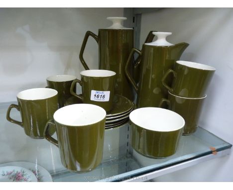 A Coffee service in green and white (all saucers marked Beswick)