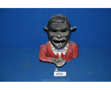 A vintage novelty Money Box in the form of a bust of African gentleman, 5 3/4'' tall