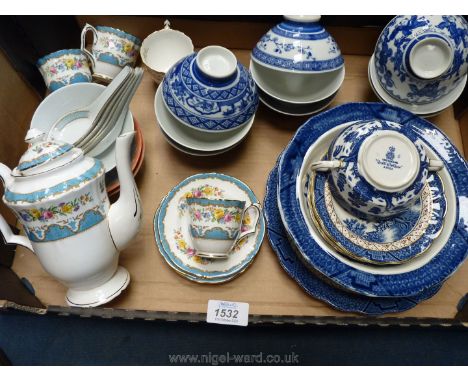 A quantity of Booth's Real Old Willow including; early bowl, soup cup a/f, nine Japanese blue &amp; white rice bowls, coloure