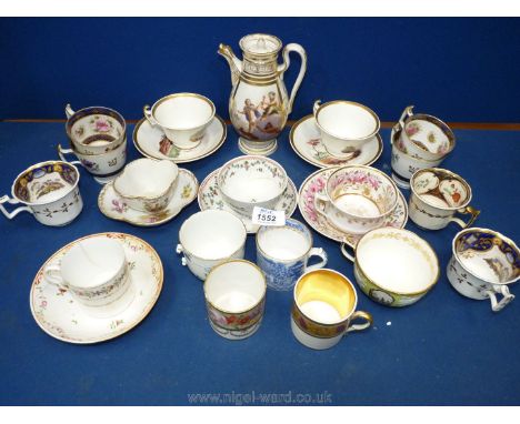 A quantity of cabinet Cups, saucers and tea bowls, all very much a/f. some with crossed sword marks to base and a continental