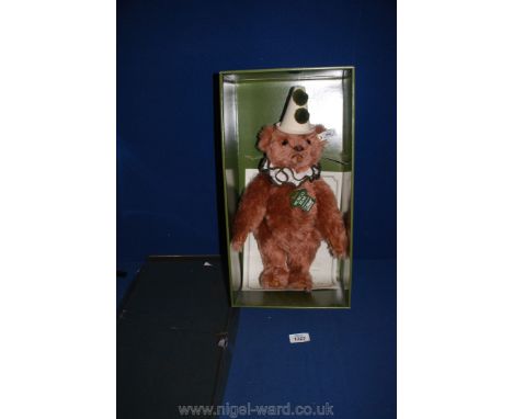 A boxed Steiff musical Clown Bear, in mohair, plays "The Entertainer", limited edition no. 619/2000, 14'' tall, produced excl