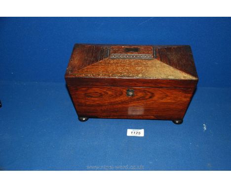 A Mahogany sarcophagus shaped Tea Caddy with glass bowl