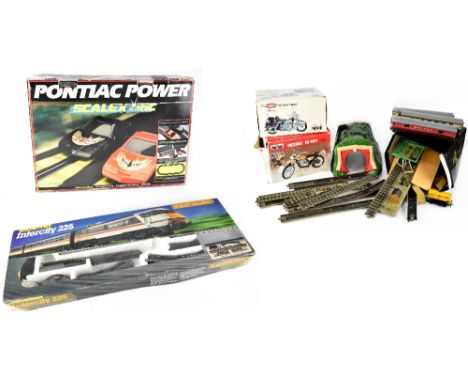 A boxed Hornby Intercity 225 electric train set, further Hornby railway equipment, a quantity of three-track tin railway equi