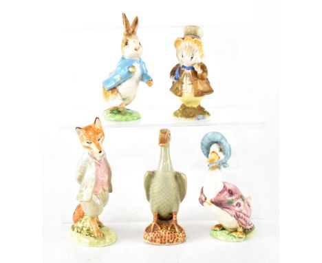 Four Beswick F Warne &amp; Co Ltd Beatrix Potter figures, 'Amiable Guinea Pig', 'Foxy-Whiskered Gentleman', Jemima Puddleduck