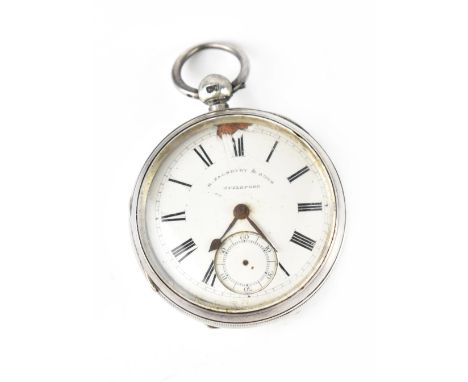 R Salsbury &amp; Sons, Guildford; a Victorian hallmarked silver fusee pocket watch, London 1883, 50mm.