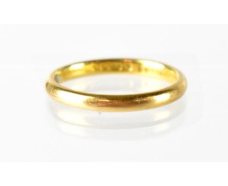 A 22ct gold wedding band ring, 'Fidelity' to the inside, size L, approx 2.9g. CONDITION REPORT Hallmarked.