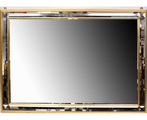A modern gilt-framed mirror with bevelled mirror tile decoration to edge, 74 x 104cm.