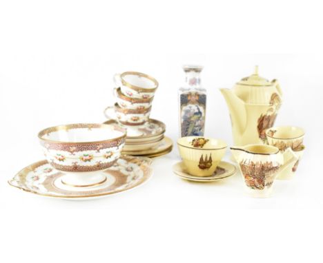 A quantity of early 20th century rose and gilt-heightened tea ware to include cups, saucers, plates, slop bowl, a Myott &amp;