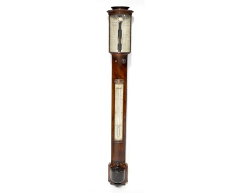 An early 19th century stick barometer signed twice J.S Marratt, 63 King William Street, London Bridge, the bow-fronted moulde