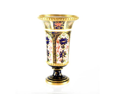 A Royal Crown Derby Imari goblet-shaped vase on a pedestal foot, numbered 1128 1501, printed mark dated 1906, height 11cm. CO