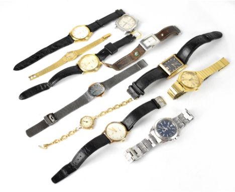 Various gentlemen's fashion watches to include a gold plated Tissot automatic Seastar, Accurist Shockmaster on leather strap,