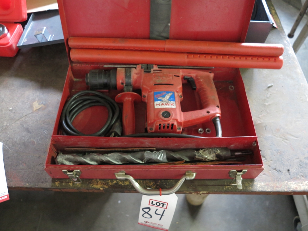 MILWAUKEE HAWK ELECTRIC HEAVY DUTY ROTARY HAMMER, W/ CASE AND (2) BITS