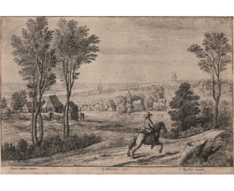 Wenceslaus Hollar (1607-1677) - Jan Wildens landscape with galloping horseman  /  Description:  A horseman galloping to right