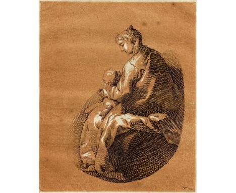  Bloemaert  Chiaroscuro - The Holy Family  Mother and child, seen in profile to left, after Abraham Bloemaert. Engraving and 