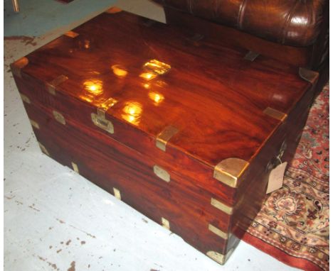 TRUNK, 19th century camphorwood and brass bound with rising lid and carrying handles, 91cm x 55cm D x 45cm H. 