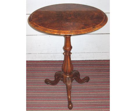 TRIPOD TABLE, Victorian burr walnut with circular quarter veneered top, 72cm H x 56cm D. 