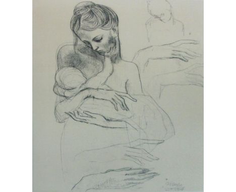 PABLO PICASSO (Spanish, 1881-1973) 'Mother and child' 1946, lithograph with pochoir limited edition of 500, 34cm x 25cm, sign