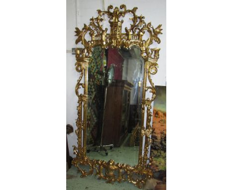 WALL MIRRORS, a pair, Chinese Chippendale style gilt framed with rectangular plates and scroll borders, 203cm H x 96cm. (2)
