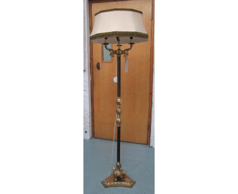 STANDARD LAMP, three branches, Empire style in brass, with shade, 165cm H. 