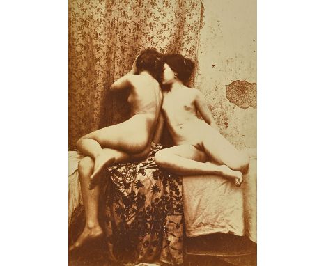 VINCENZO GALDI  (1871 - 1961)  two young female nudes sitting by a patterned curtain, 1900.
sepia toned gelatin silver print,
