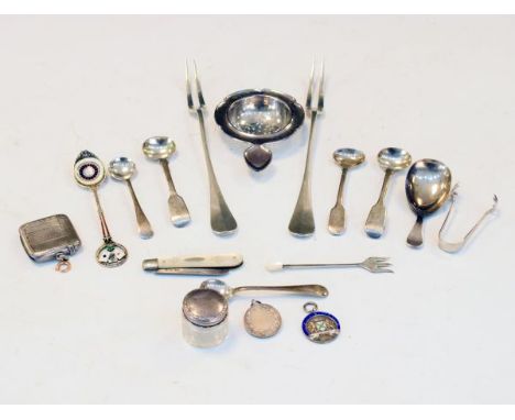 Quantity of Continental white metal and English hallmarked silver items including a white metal and enamel decorated Monte-Ca