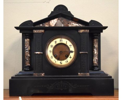 Late 19th/early 20th Century slate and marble mantel clock   Condition: 