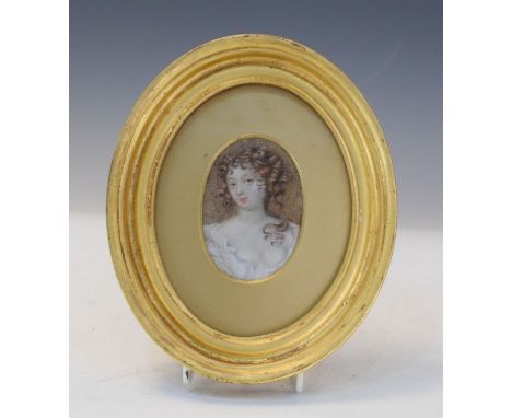 19th Century portrait miniature of a young girl with her hair in ringlets, in a gilt frame   Condition: 
