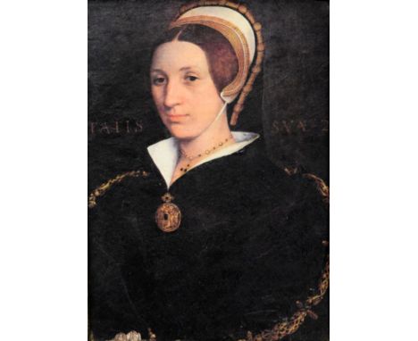 Reproduction coloured print of a female renaissance portrait, within a decorative gilt frame   Condition: 