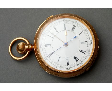 Key wind open face pocket watch chronometer in 18k Gold and white dialInscribed ‘ Presented to.. Mr Adam Esq. By his workpeop