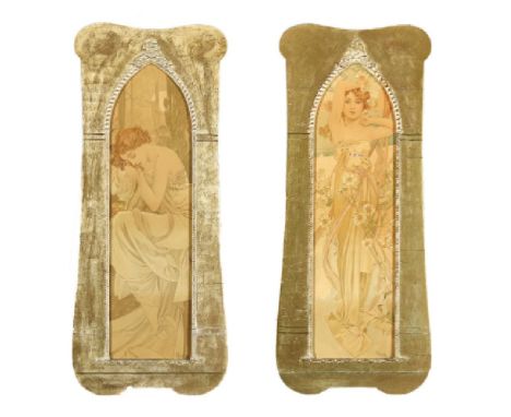 Signed and dated ‘Mucha 1899’ (lower left)lithograph in colourseach 86 x 24 cmwith Art Nouveau style frames 