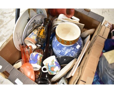 A selection of ceramics and glass wares including a studio pottery lamp base