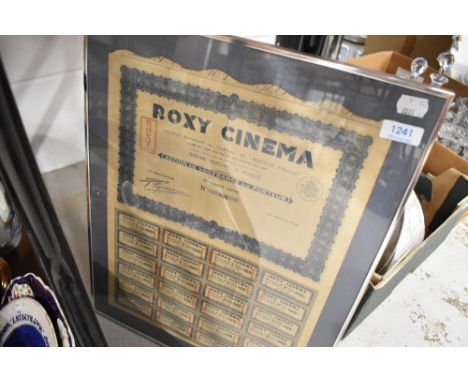 A mid century Roxy cinema share holders certificate
