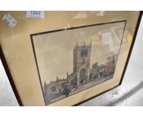 A vintage black and white photographic print of Kendal church