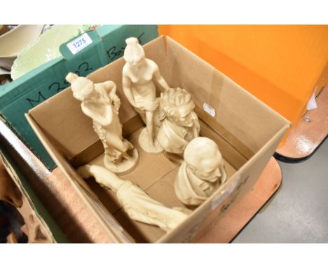 A selection of resin cast figures and busts including R Wagner and V Bellini