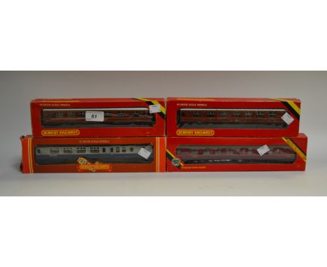 Hornby Railways  - R418 BR Inter City coach MkII, boxed; a R433 L.M.S coach, 57 composite; another; a R936 L.M.S coach First 