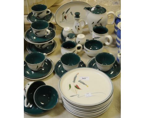 Denby Greenwheat - including teapot; cups and saucers; condiment set; plates ; qty 