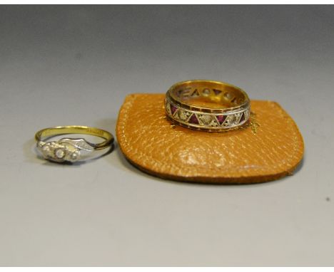 A lady's eternity ring set with ruby and diamond chip; another (2)